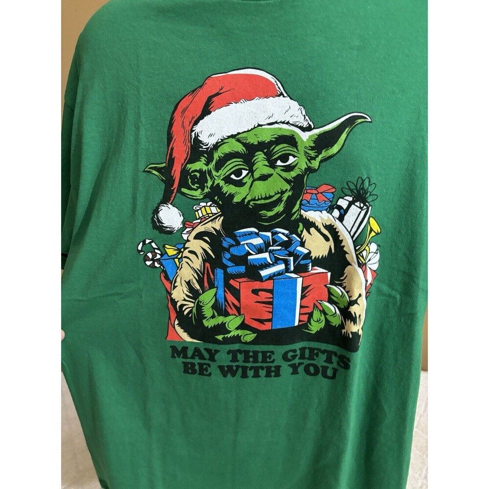 Star Wars Christmas Yoda May The Gifts Be With You Graphic Green Tee Size 2XL - Picture 5 of 15